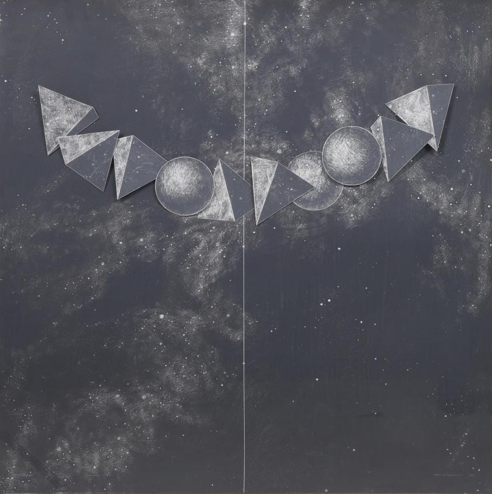 John Willenbecher comparable auction result: john willenbecher american b 1936 large painting capriccio acrylic on paper with collage signed john willenbecher 1978 label
