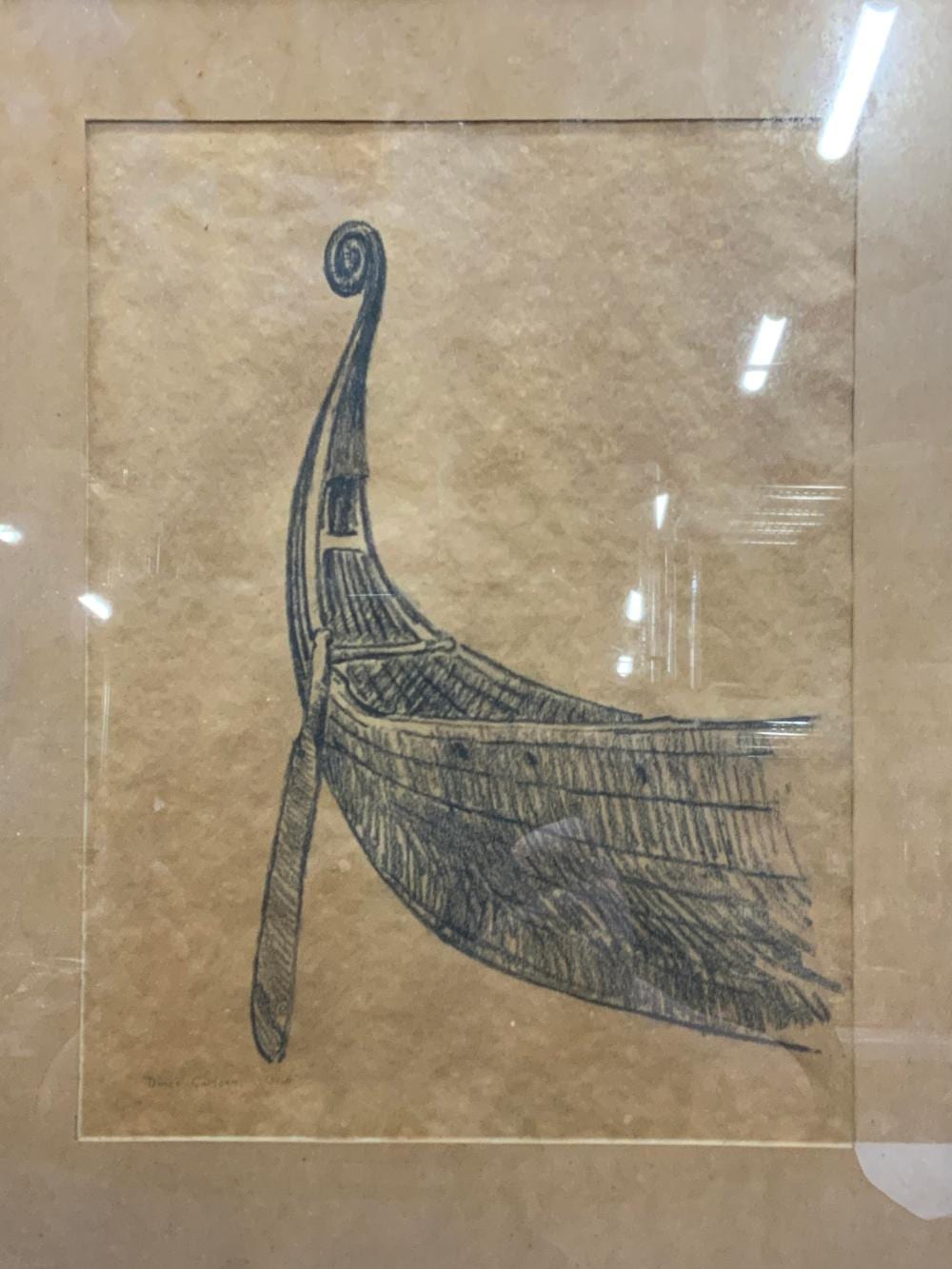 Dines Carlsen comparable auction result: dines carlsen framed osberg ship drawing