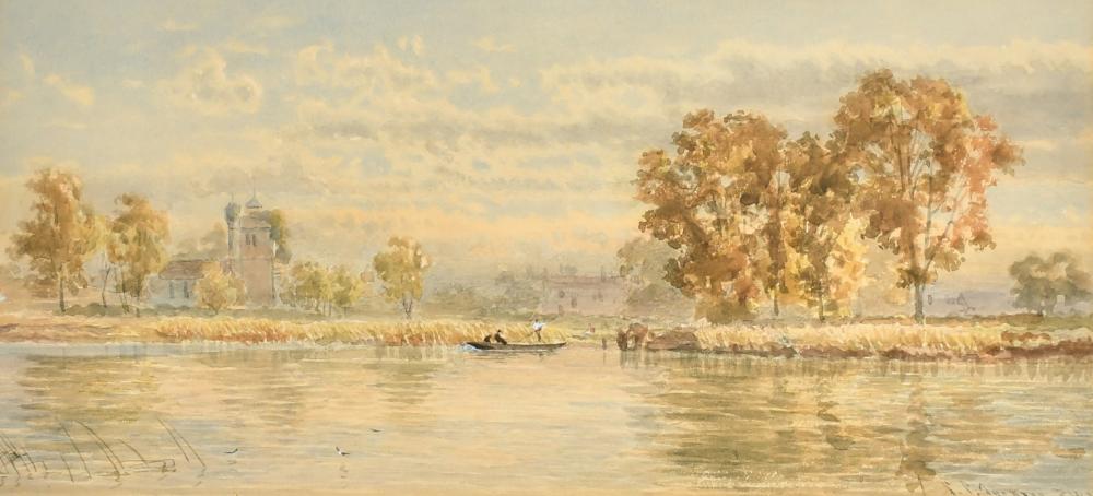 Samuel Phillips Jackson comparable auction result: samuel phillips jackson 1830 1904 british figures on punt with a church beyond watercolour signed 8 x 1