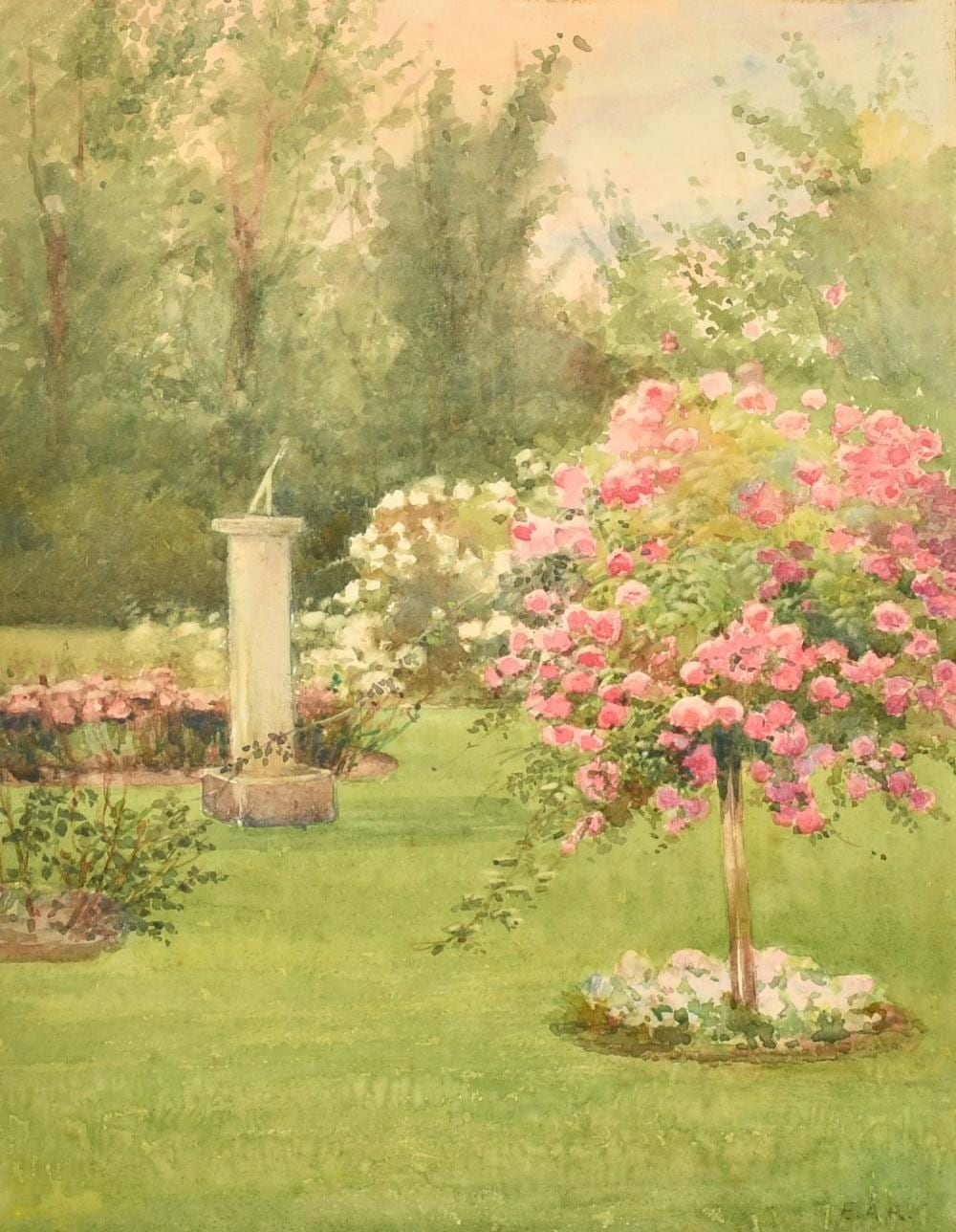 E. Arthur Rowe comparable auction result: ernest arthur rowe 1862 1922 british a sundial in a rose garden watercolour initialled 11 x 8 75 28