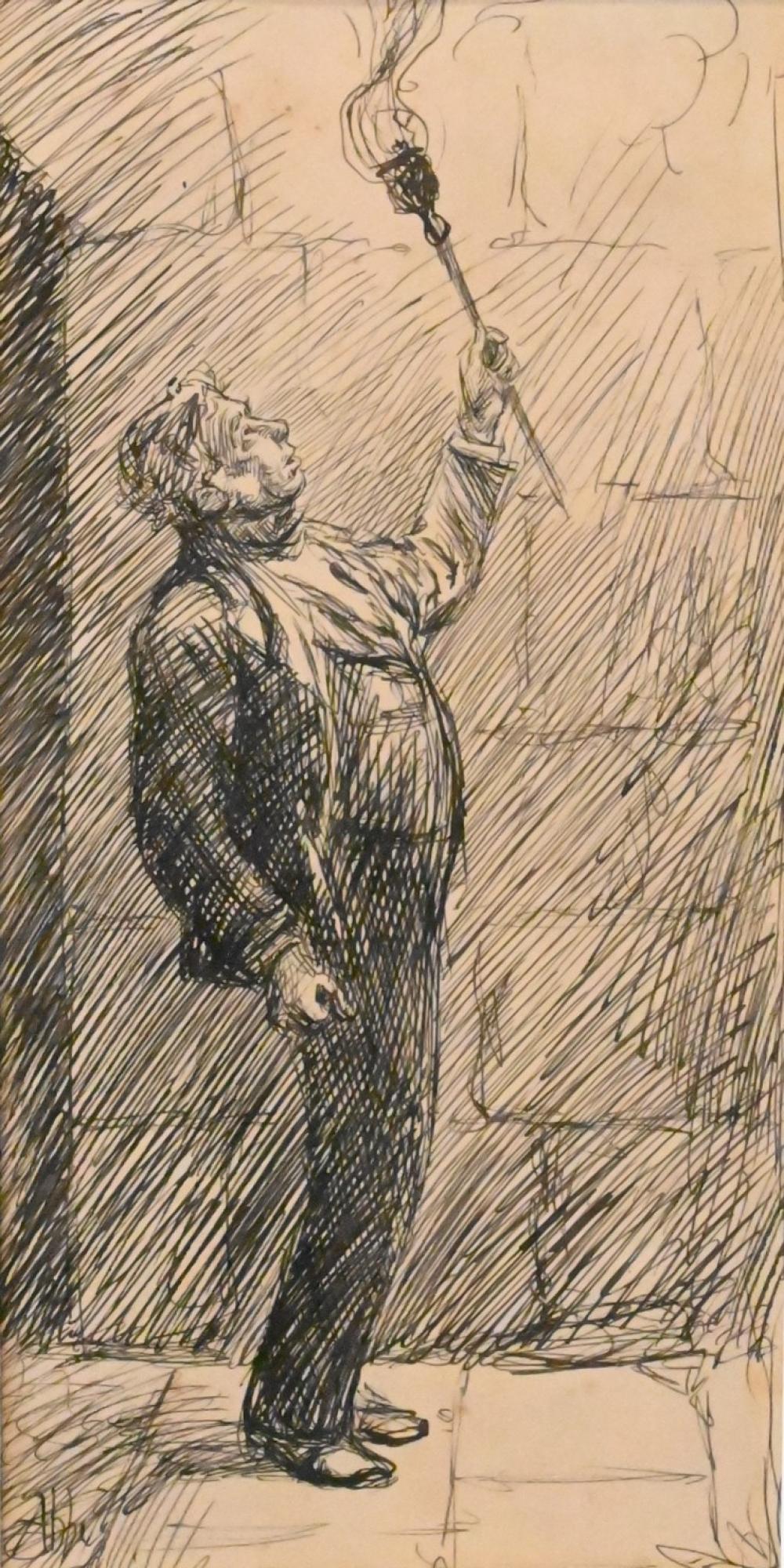 Edwin Austin Abbey comparable auction result: edwin austin abbey american 1852 1911 pen and ink man holding torch signed abbey lower left 7 1 2 x 3 3 4