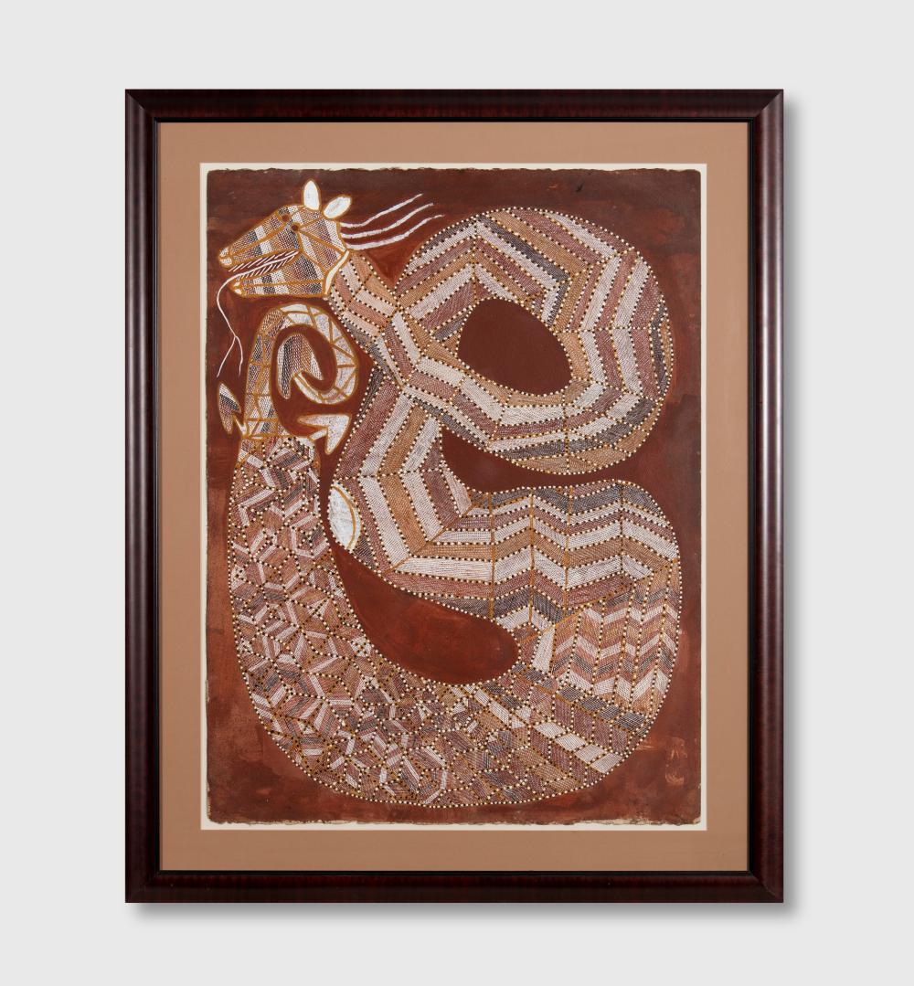 JIMMY NJIMINJUMA comparable auction result: jimmy njiminjuma 1945 2004 ngalyod the rainbow serpent c 2002