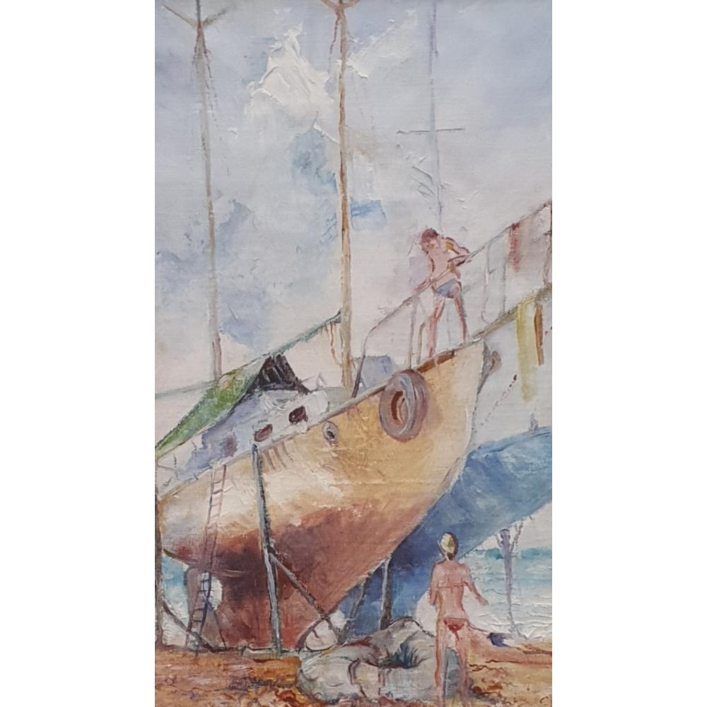 Brian Nunan comparable auction result: brian nunan australia boat on sand oil