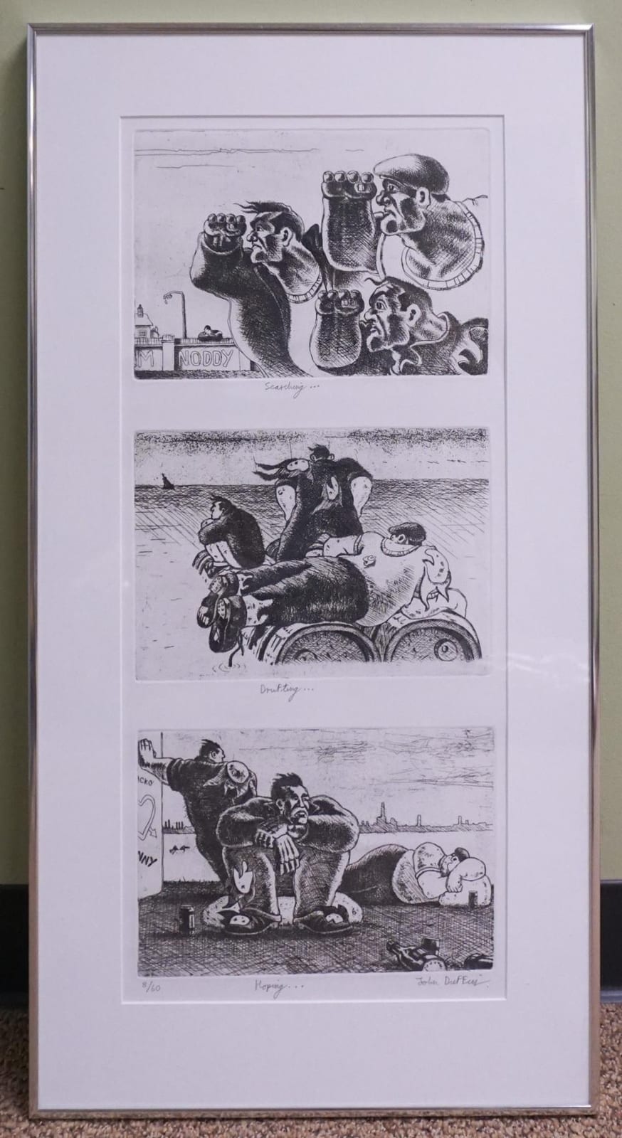John Duffin comparable auction result: john duffin british b 1965 searching drifting hoping three etchings framed as one each titled signed l r and numbered 8 60 l l frame 30 x 16 in 76 2 x 40 6 cm