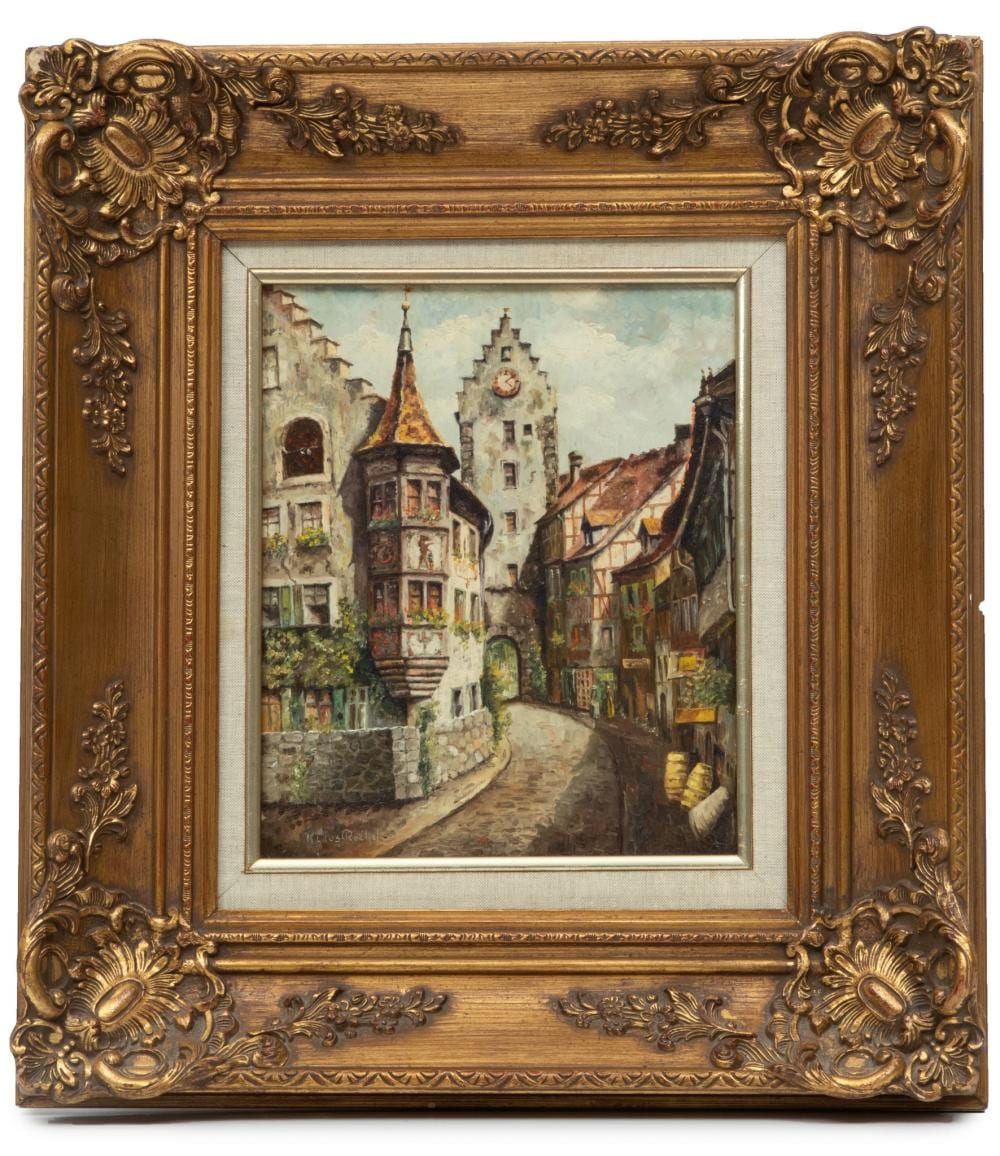 klaus rochel german b 1936 oil on panel german street scene h 12 w 10 · DuMouchelles · 2023-04-14 Klaus Rochel comparable auction result: klaus rochel german b 1936 oil on panel german street scene h 12 w 10