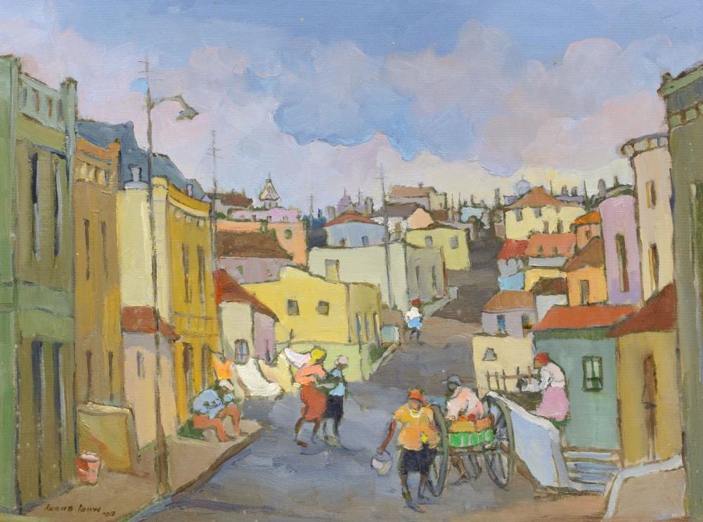 Kobus Louw comparable auction result: kobus louw sa born 1933 oil cape street scene signed dated 08 45 x 60