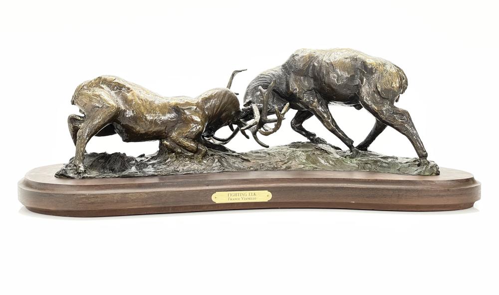 Franco Vianello comparable auction result: franco vianello fighting elk bronze sculpture