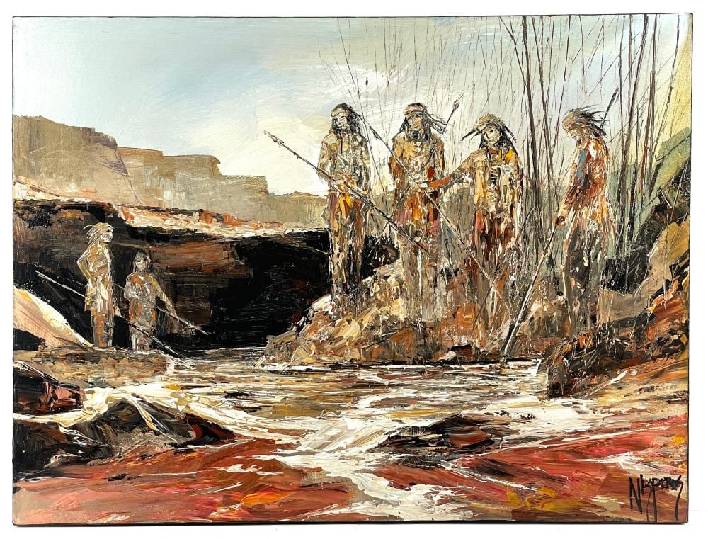 michael nisperos indians hunting oil on canvas · Bradford's · 2023-04-30 Michael Nisperos comparable auction result: michael nisperos indians hunting oil on canvas