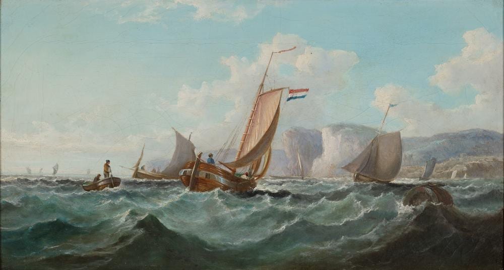 John Mundell comparable auction result: john mundell british 1818 1875 fishing boats off a rocky coast