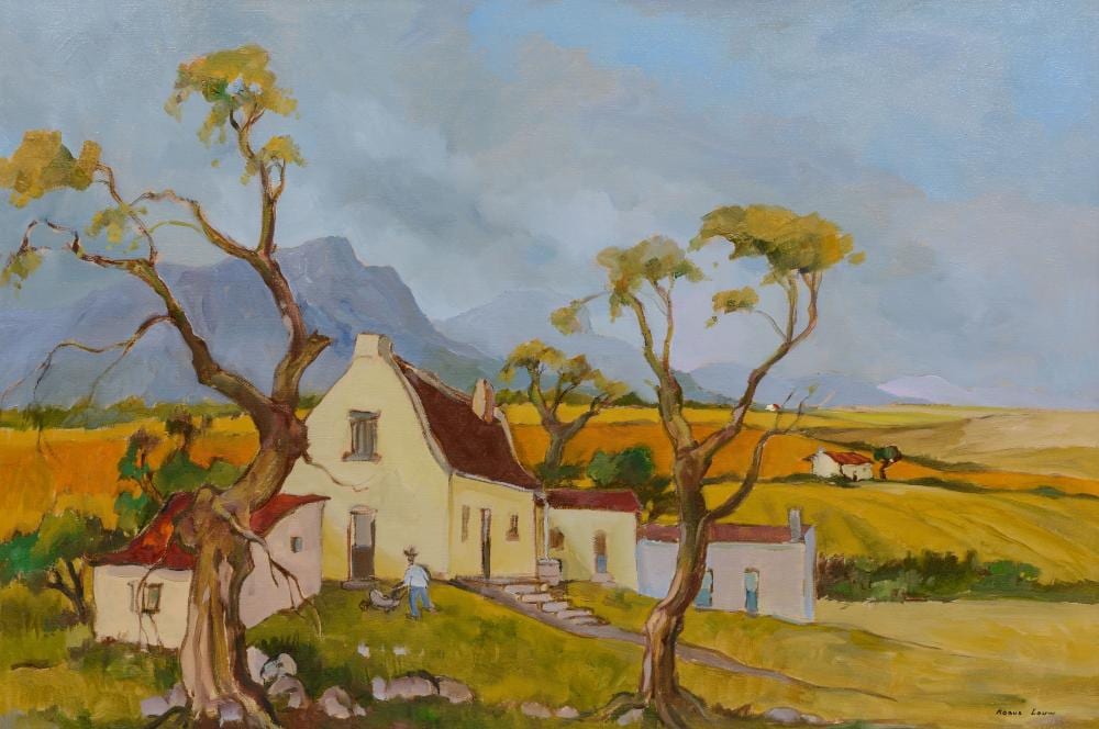 Kobus Louw comparable auction result: kobus louw sa born 1933 oil cape homestead with figure signed 60 x 90