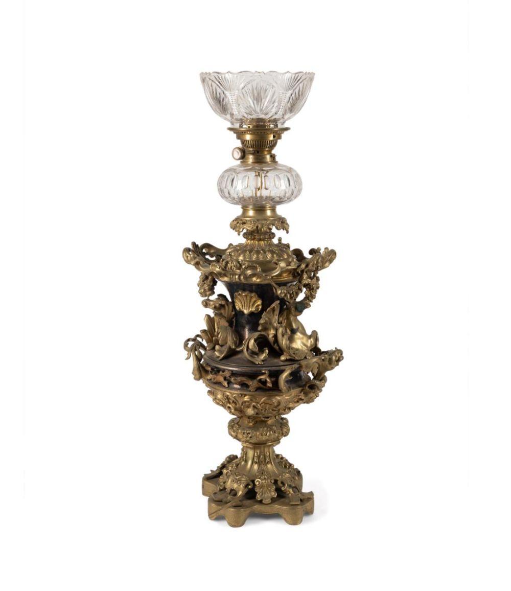 JAMES HINKS & SONS GILT BRONZE FIGURAL OIL LAMP sold by Ahlers & Ogletree Inc., lot 396 — auction record photograph