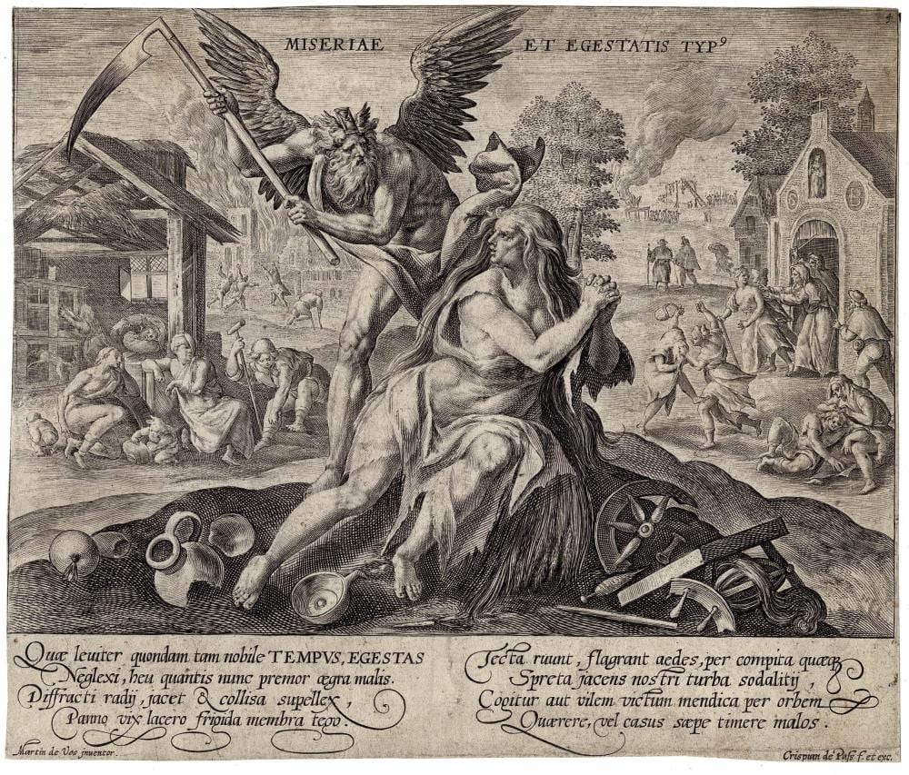 Crispijn de Passe comparable auction result: crispijn de passe maerten de vos landscape with father time and personification of misery and poverty