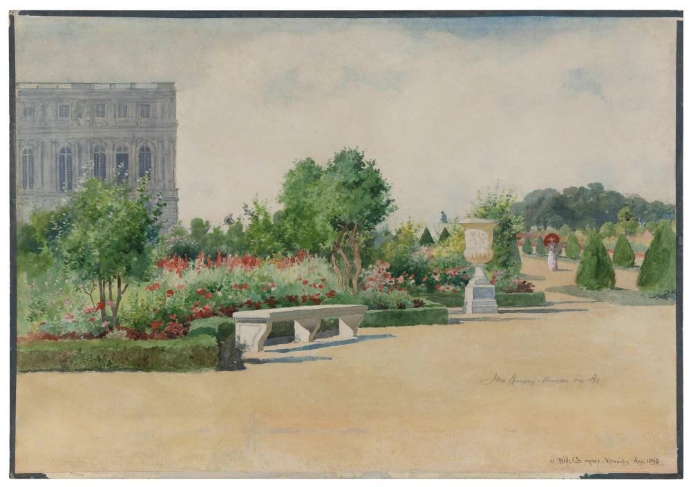 james wells champney massachusetts new york 1843 1903 parterre du nord versailles 1893 watercolor on cream wove paper 14 75 x 21 25 unframed · Eldred's · 2023-04-20 James Wells Champney comparable auction result: james wells champney massachusetts new york 1843 1903 parterre du nord versailles 1893 watercolor on cream wove paper 14 75 x 21 25 unframed