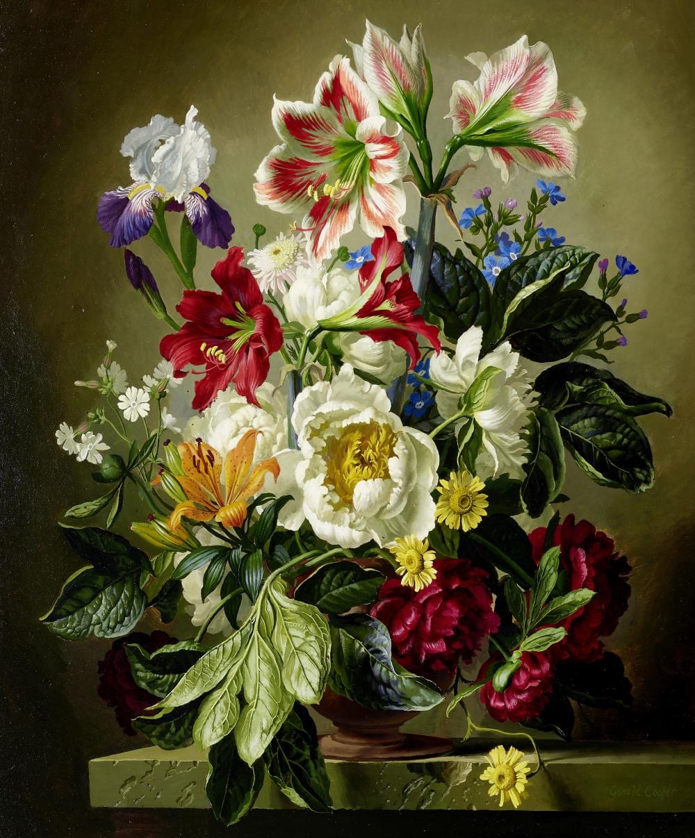 Gerald A. Cooper comparable auction result: gerald a cooper british 1899 1975 june flowers 30 x 24 3 4in 76 3 x 63cm