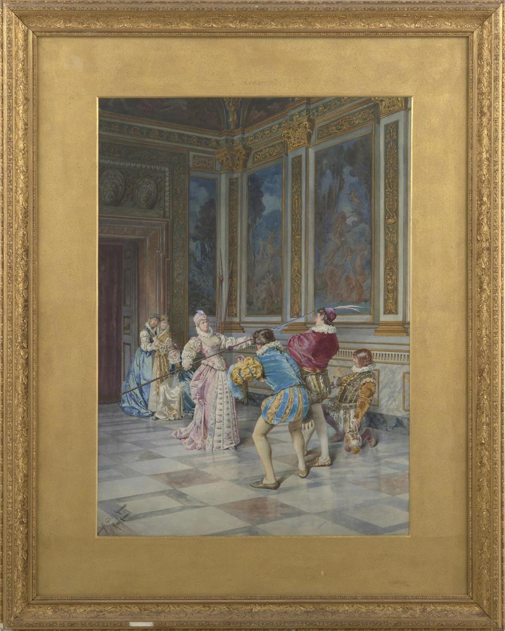 Belisario Gioja comparable auction result: belisario gioja 1829 1906 an eighteenth century scene of men in historical dress playfully presenting themselves to finely dressed