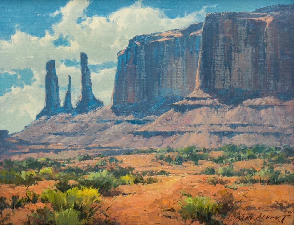 karl albert american 1911 2007 three sisters monument valley · Hindman · 2023-05-04 Karl Albert comparable auction result: karl albert american 1911 2007 three sisters monument valley