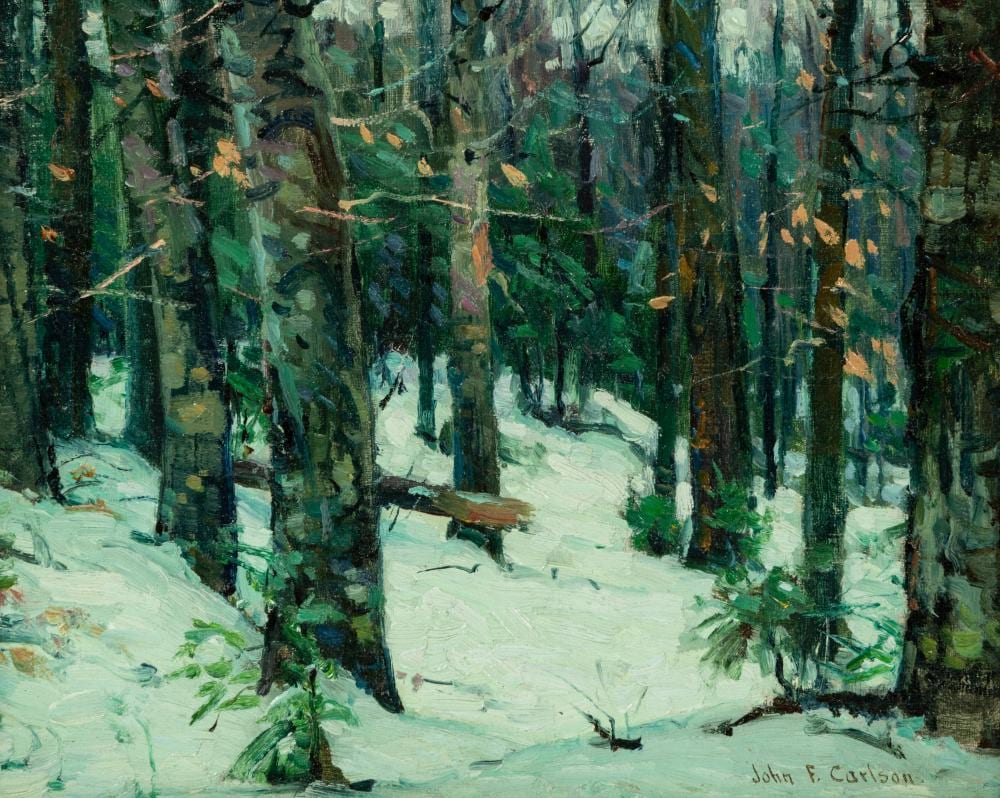 John Carlson comparable auction result: john carlson swedish american 1875 1945 wintry forest circa 1920