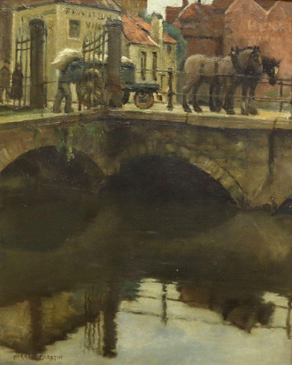 Norman Garstin comparable auction result: norman garstin pferdefuhrwerk auf einer br cke