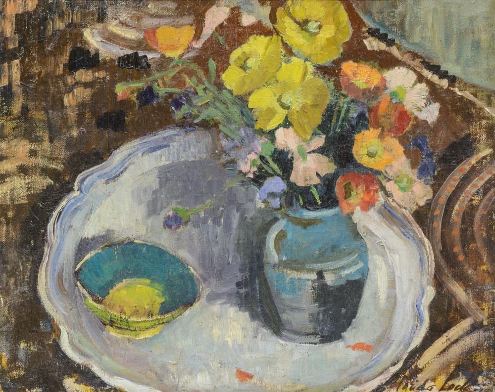 Freida Lock comparable auction result: freida lock sa 1902 1962 oil still life flowers in a vase signed dated 52 40 x 48