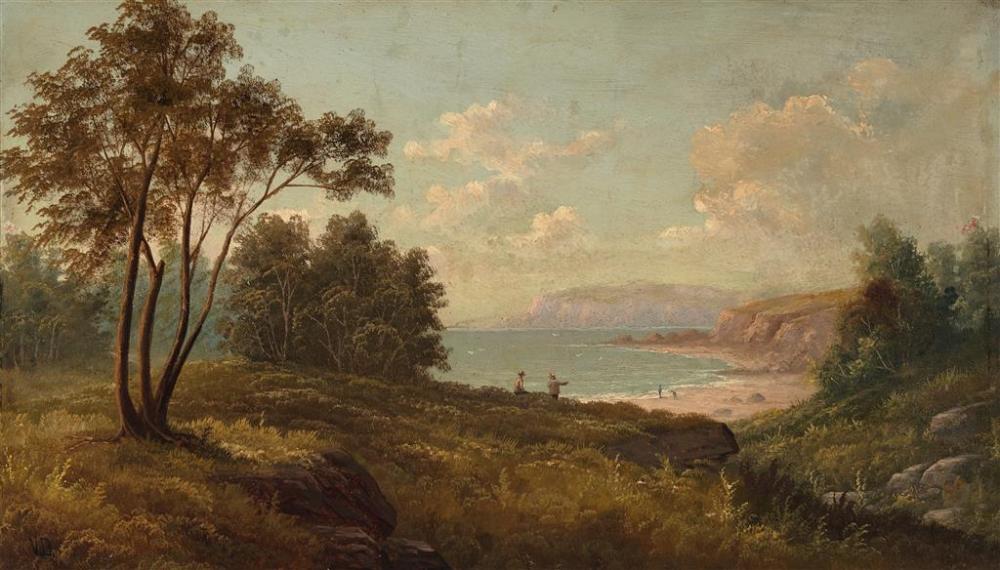 Valentine Delawarr comparable auction result: valentine delawarr 1852 1918 near shellharbour nsw oil on academy board af 31 x 53 5 cm frame 35 x 57 x 2 cm initialled lo