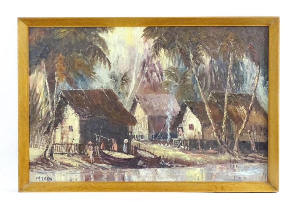 Mohd Zain Idris comparable auction result: mohd zain idris 20th century malaysian school oil on canvas a waterside village scene with figur