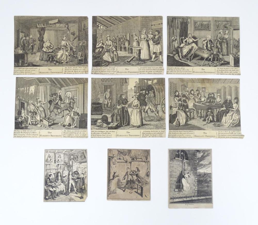 William (1860) Kennedy comparable auction result: nine assorted early 20thc engravings to include the six plates of the harlot s progress after willia