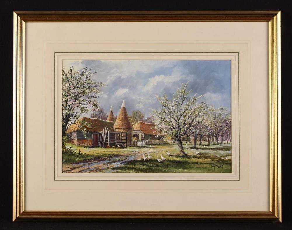 Don Vaughan comparable auction result: don vaughan british b 1916 a gouache of paper suffolk landscape with farmstead orchard 10