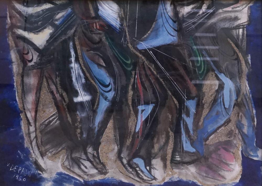 Victor DePauw comparable auction result: victor depauw american 1902 1971 abstract oil and mixed media signed and dated l l frame 25 x 33 1 4 in 63 5 x 84 5 cm