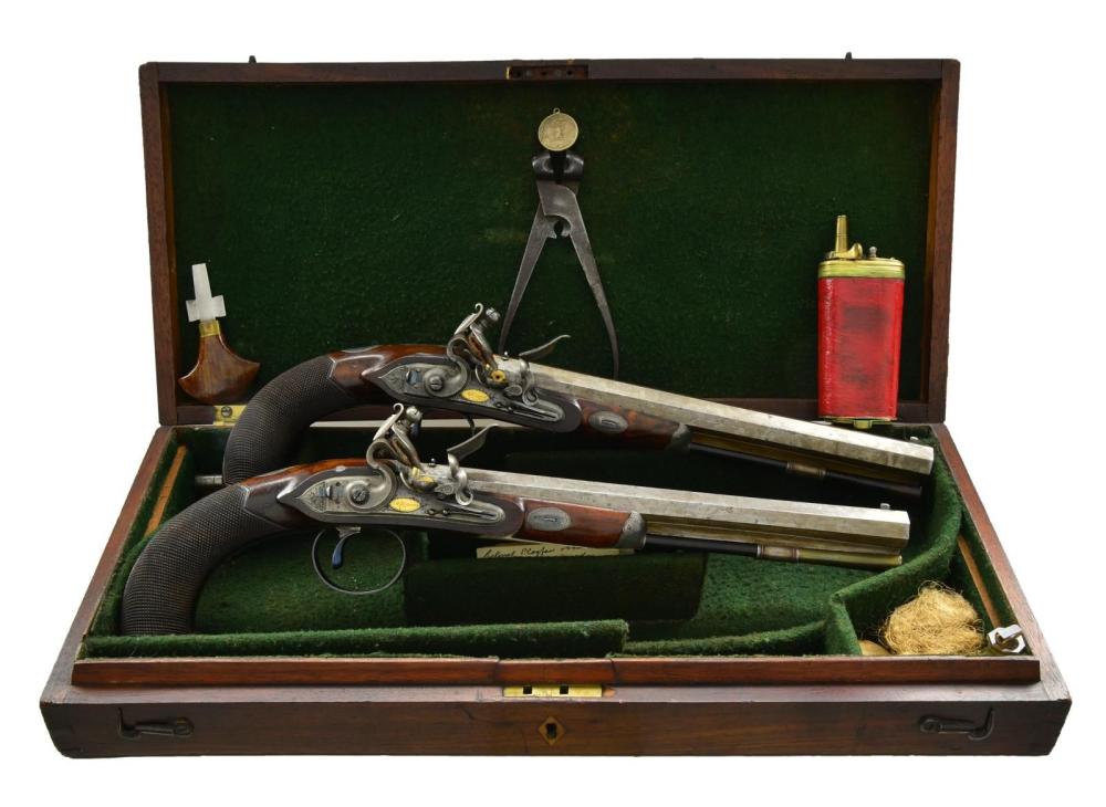 A SUPERB & VERY RARE CASED PAIR OF BEST QUALITY sold by Poulin Antiques & Auctions, lot 3370 — auction record photograph