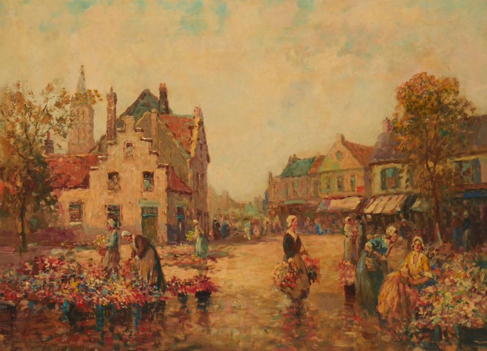 Dennis Ainsley comparable auction result: dennis ainsley 1880 1952 flower market oil on canvas 26 h x 36 w