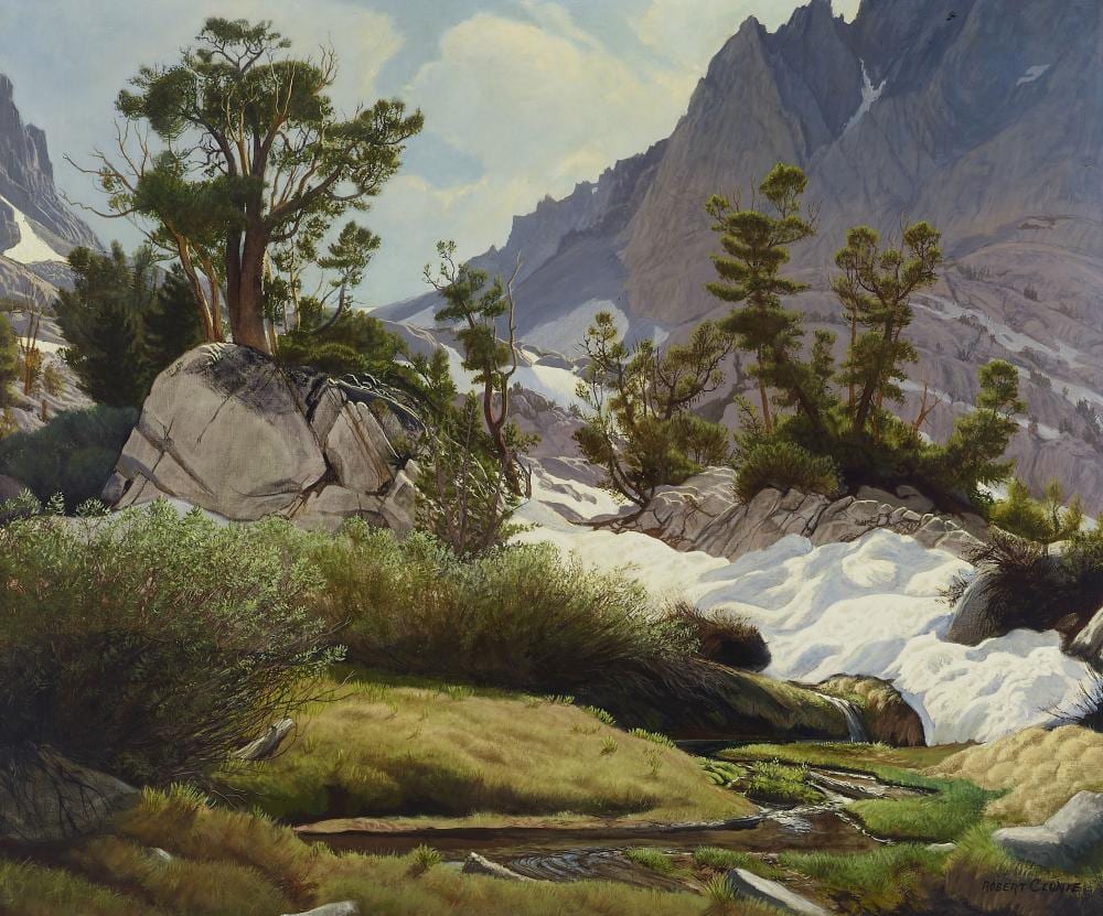 Robert Clunie comparable auction result: robert clunie 1895 1984 jig saw pass north palisade region 30 x 36 in framed 35 x 40 1 2 in