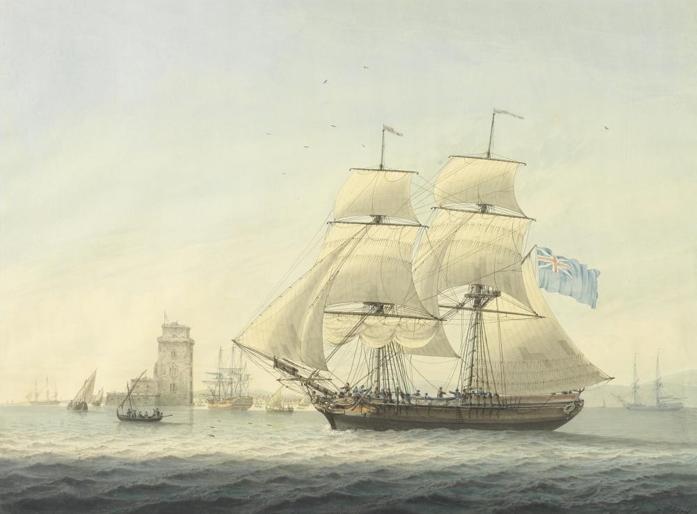 Samuel (1760) Atkins comparable auction result: samuel atkins british fl 1787 1808 a brig off belem castle lisbon