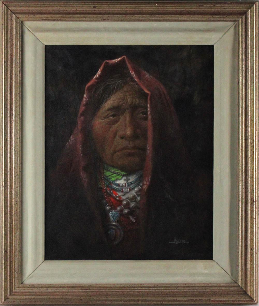 Jim Abeita comparable auction result: jim abeita oil on canvas native american woman