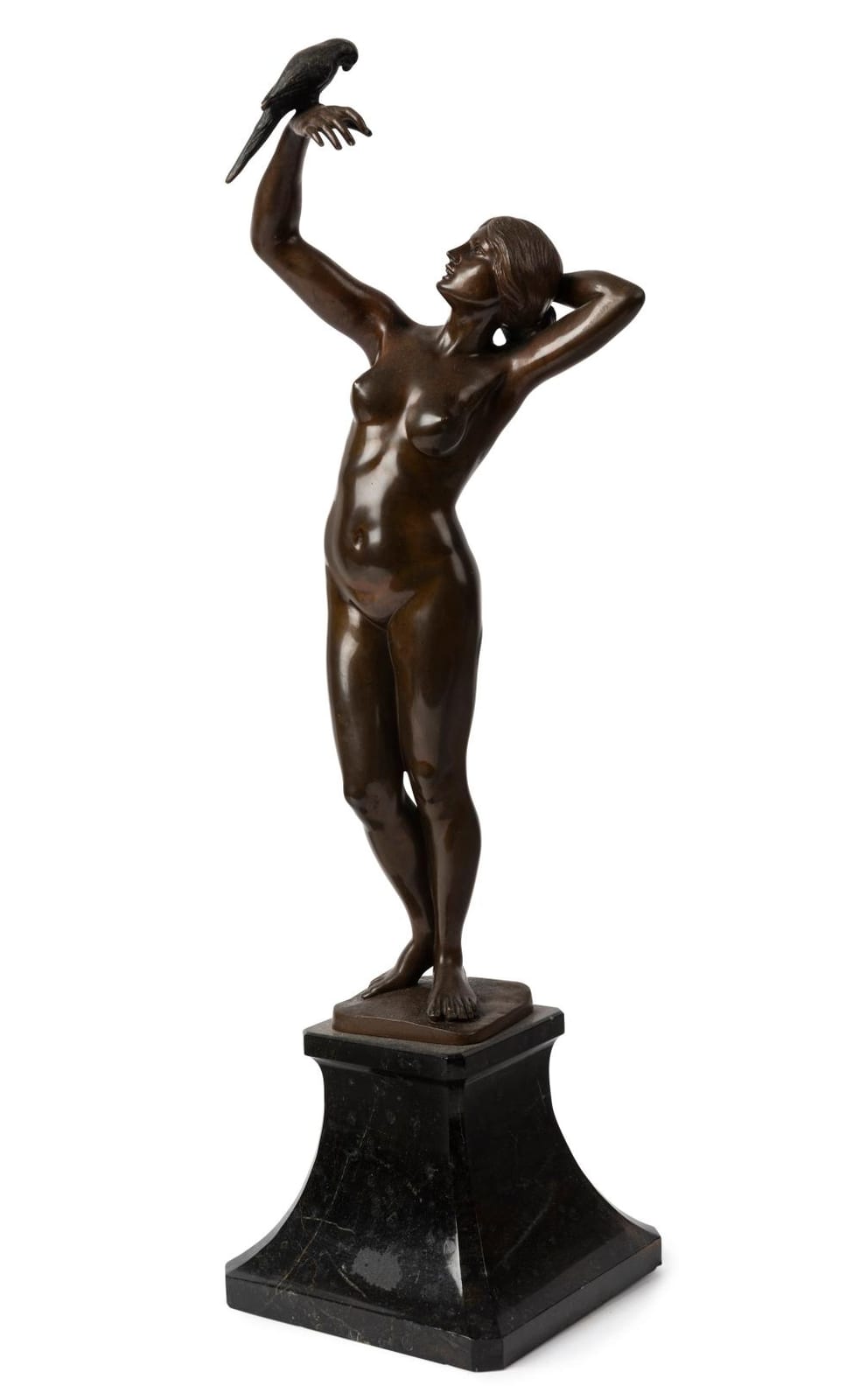 Gotthilf Jaeger comparable auction result: gotthilf jaeger 1871 1933 lady with a bird bronze statue on black marble base signed jaeger 56cm high overall