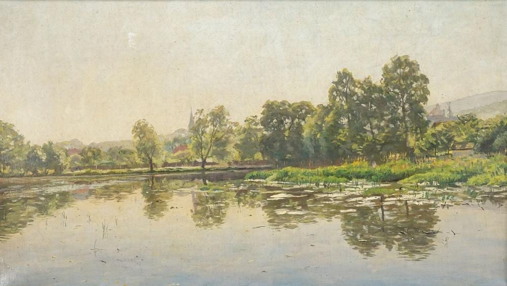 Hermann Ritzau comparable auction result: hermann ritzau 1866 1922 pond landscape in ilsenburg at the harz