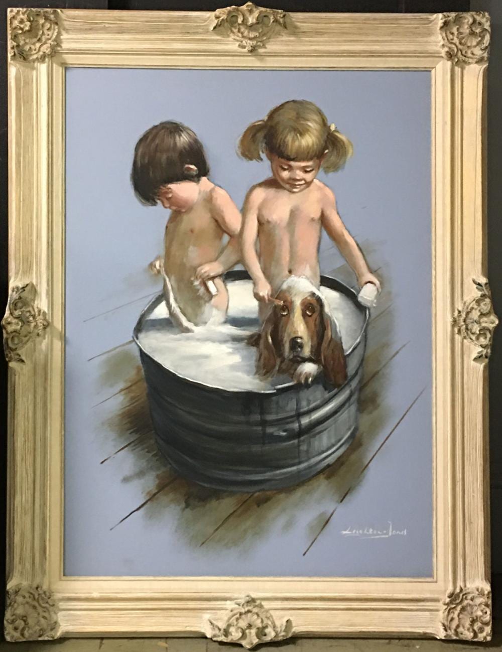 signed leighton jones oil on canvas of children · Berner's Auction Gallery · 2023-04-20 Leighton Jones comparable auction result: signed leighton jones oil on canvas of children