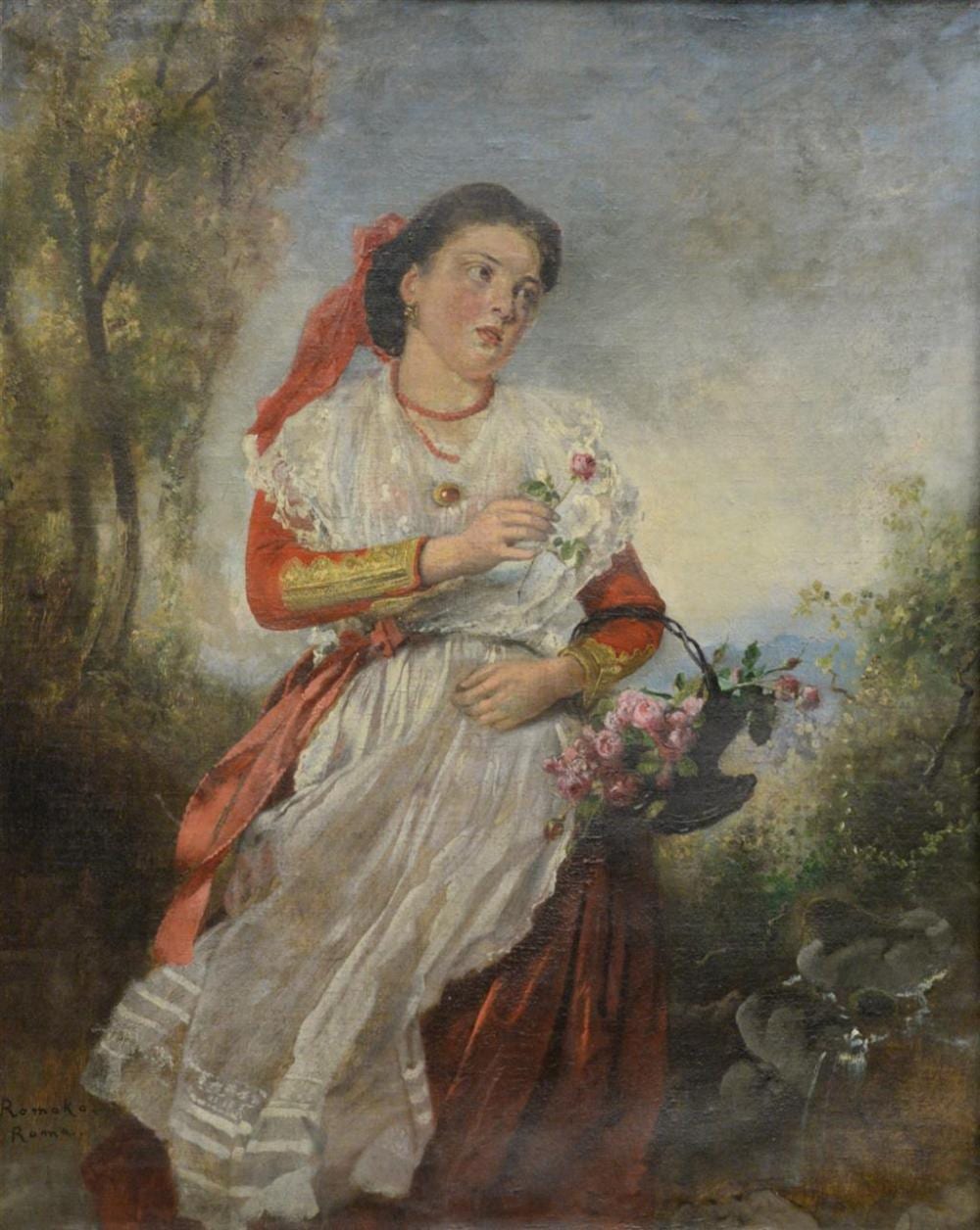 Anton Romako comparable auction result: anton romako austrian 1832 1889 oil on canvas flower girl with basket signed a romako roma lower left no date provenan