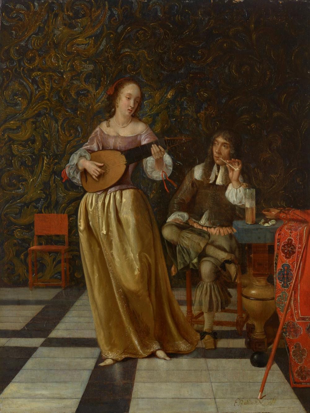 Eglon Hendrik van der Neer comparable auction result: eglon hendrik van der neer amsterdam 1635 6 1703 d sseldorf a woman playing the lute and a man listening oil on panel 16 3 8 x 12 3 8 in 41 5 x 31 4 cm 75