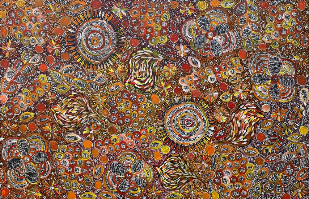 Belinda Golder comparable auction result: belinda golder kngwarreye bush leaves and seeds