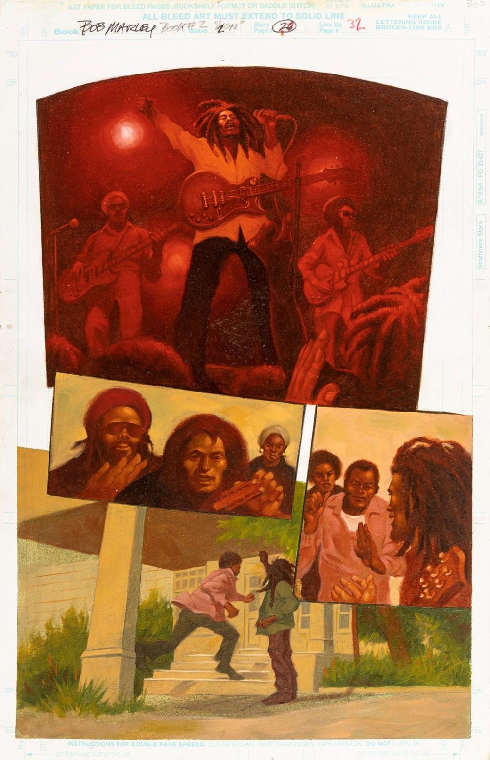 Gene Colan comparable auction result: gene colan bob marley tale of the tuff gong lion 1994