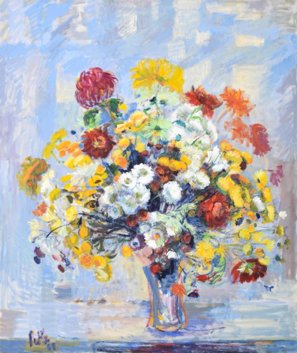 Marion Pike Painting, Floral Bouquet, 59"H sold by Palm Beach Modern Auctions, lot 101 — auction record photograph