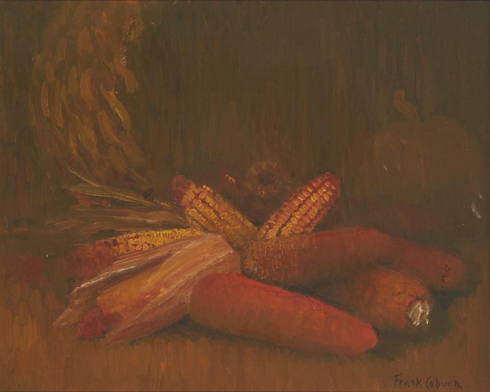 Frank Coburn comparable auction result: frank coburn 1862 1938 still life with corn circa 1910 15 oil on artist board 16 h x 20 w