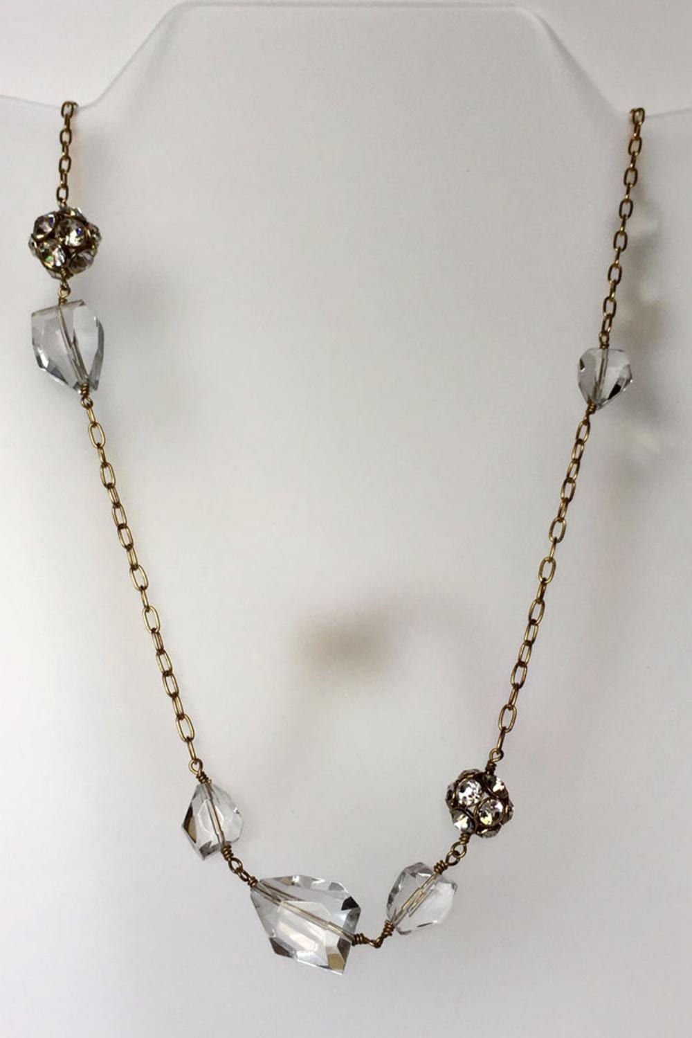 J. Crew comparable auction result: j crew gold plated long link chain with free shape colorless faceted crystals and rhinestone balls necklace with fancy spring ring clasp signed