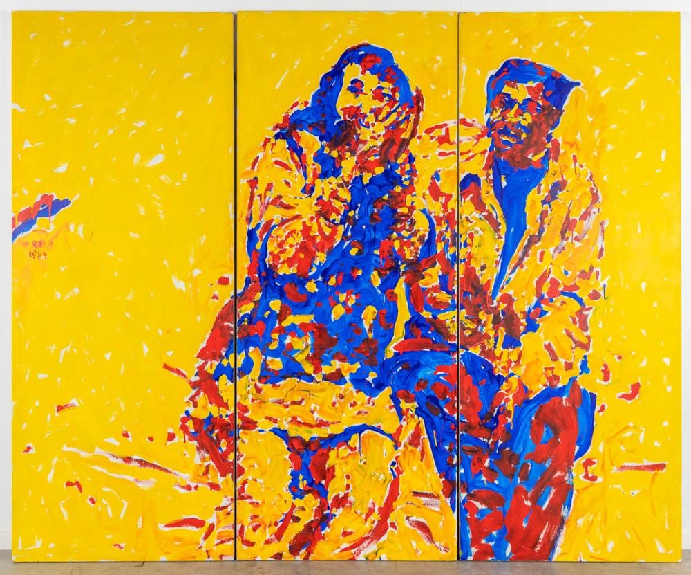 Rik Vermeersch comparable auction result: rik vermeersch 1949 figurines a triptych acryl on panel doors 1984 w 243 x h 202 5 cm