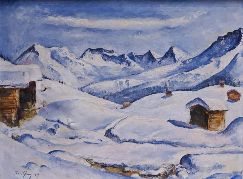 Theo Glinz comparable auction result: theo glinz swiss 1890 1962 untitled alpine landscape 1919 oil on canvas punctures frame 21 3 8 x 26 1 2 in 54 3 x 67 3 cm