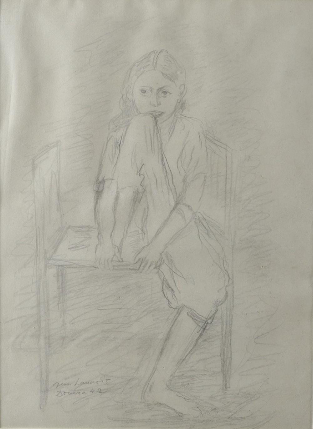 Jean Launois comparable auction result: jean launois 1898 1942 fillette califourchon sur une banquette douera alg rie 1942 fusain sign situ et dat en bas gauche 48 x 35 cm