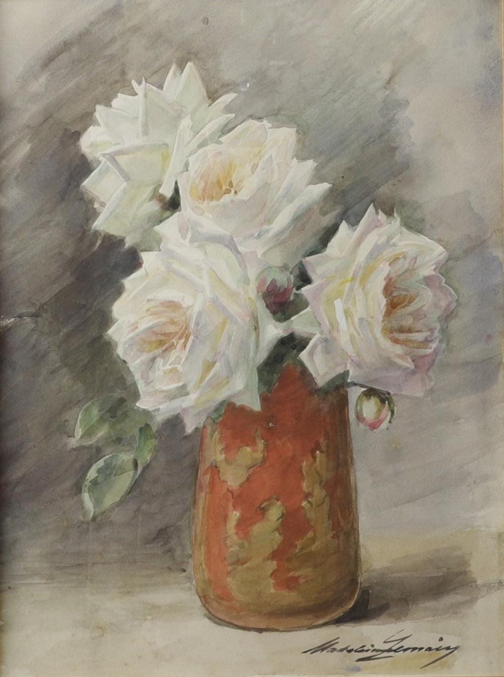 Madeleine Lemaire comparable auction result: madeleine lemaire 1845 1928 vase de roses blanches aquarelle sign e en bas droite 39 x 28 5 cm