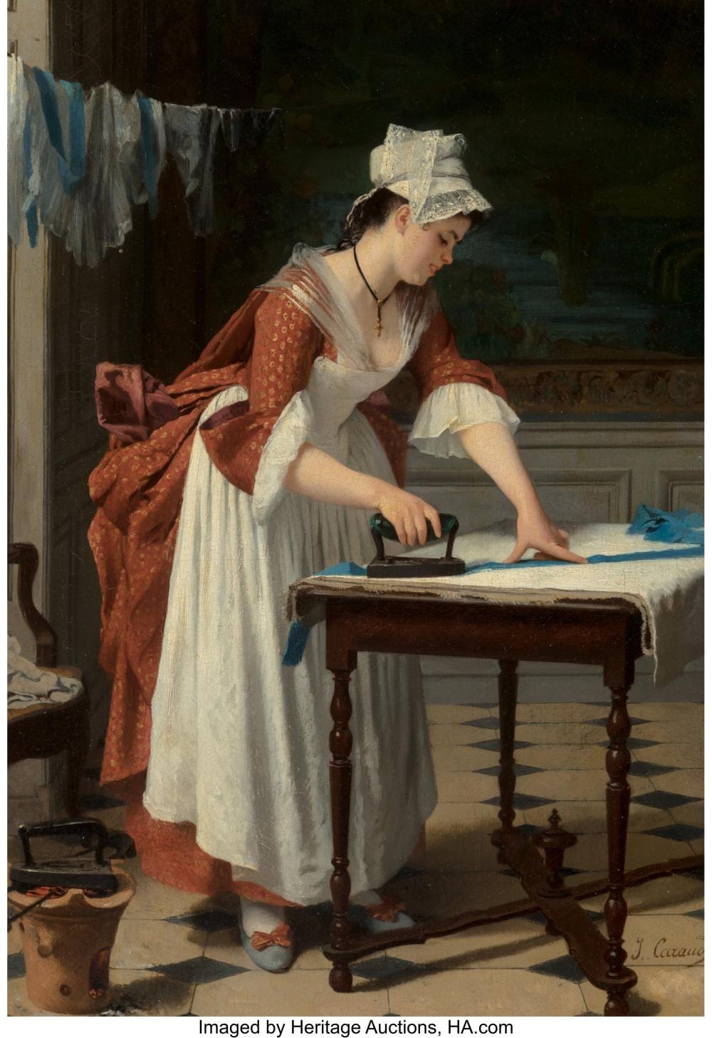 Joseph Caraud comparable auction result: joseph caraud french 1821 1905 a good housewife oil on canvas 22 x 15 inches
