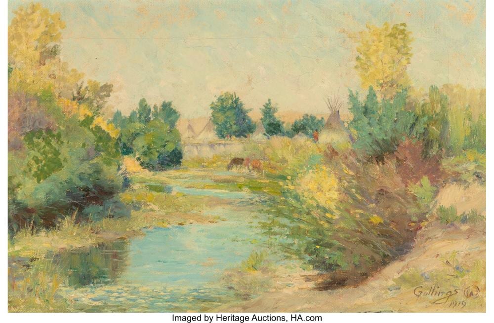 Elling William Gollings comparable auction result: elling william gollings american 1878 1932 watering hole indian village 191