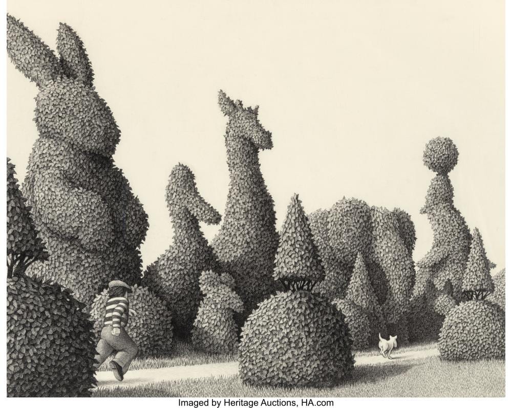 Chris Van Allsburg comparable auction result: chris van allsburg american b 1949 the garden of abdul gasazi book cover 1